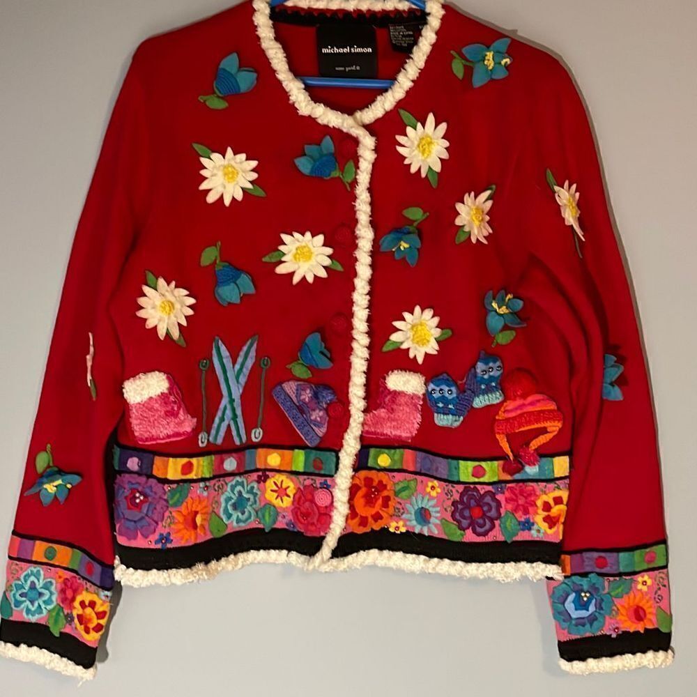 Michael Simon Christmas Cardigan Medium Winter Ski